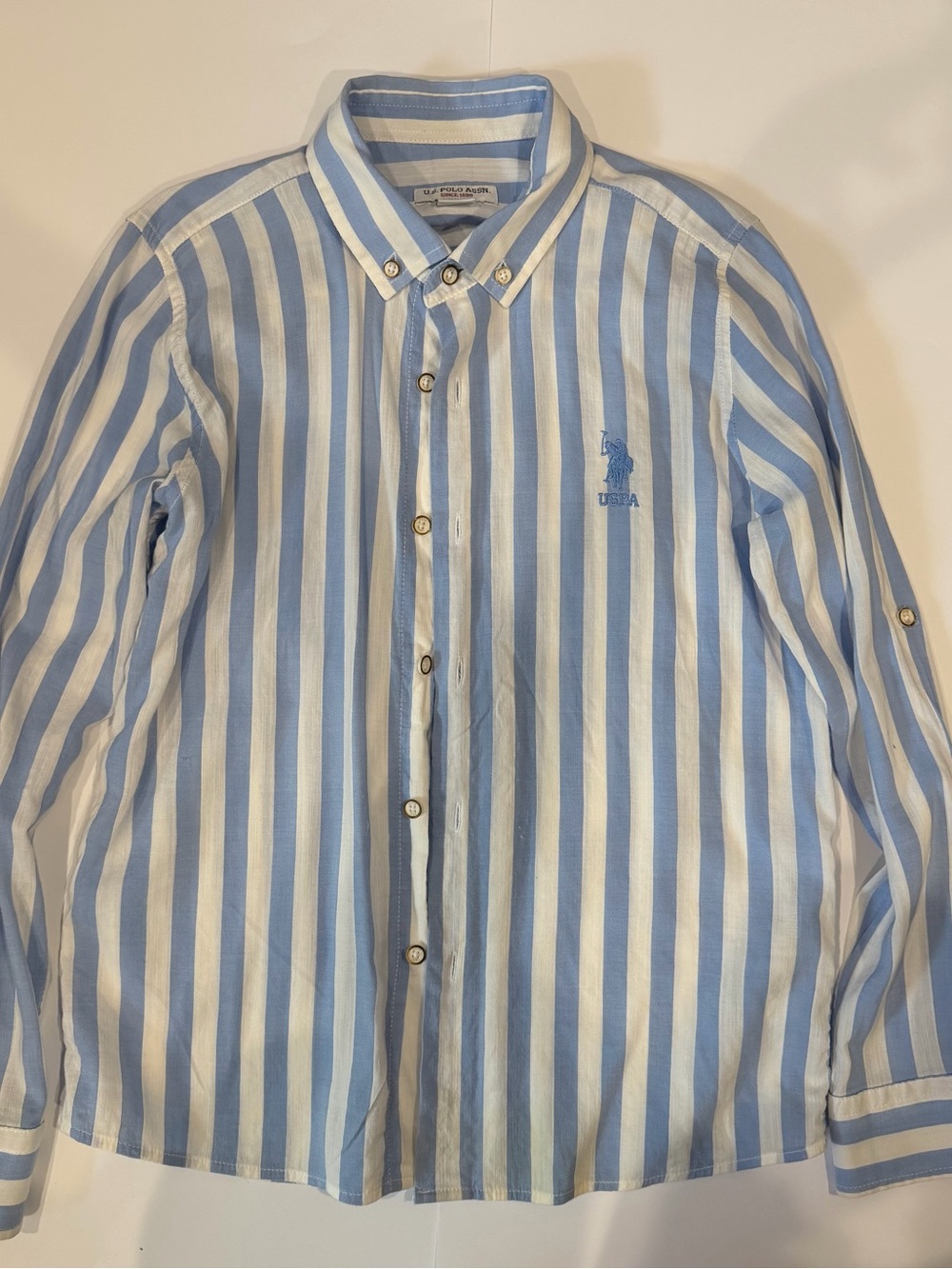 U.S. Polo Assn. Light Blue and White Vertical Stripe Button-Down Shirt